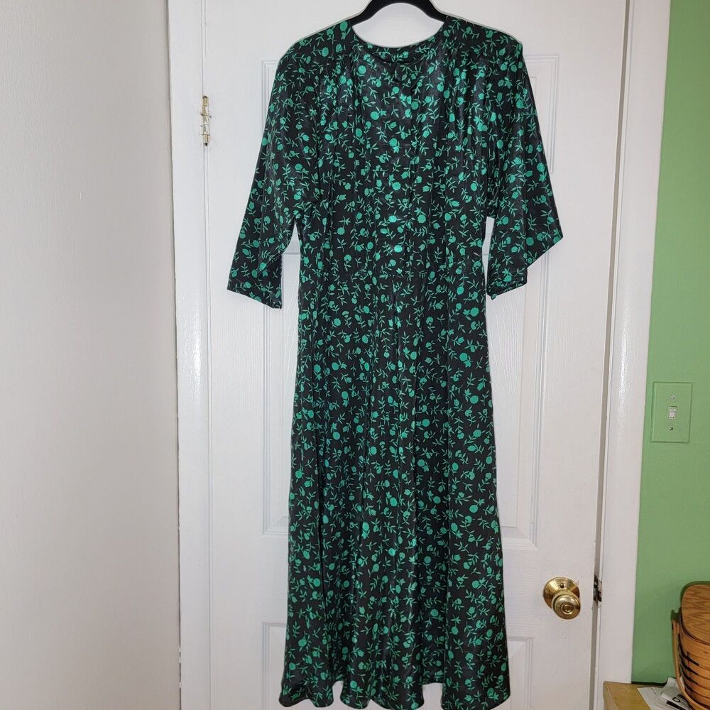 VTG 80s Nina‎ Piccalino Rayon Maxi Dark Floral Whimsygoth Dress Modest Sz 6
